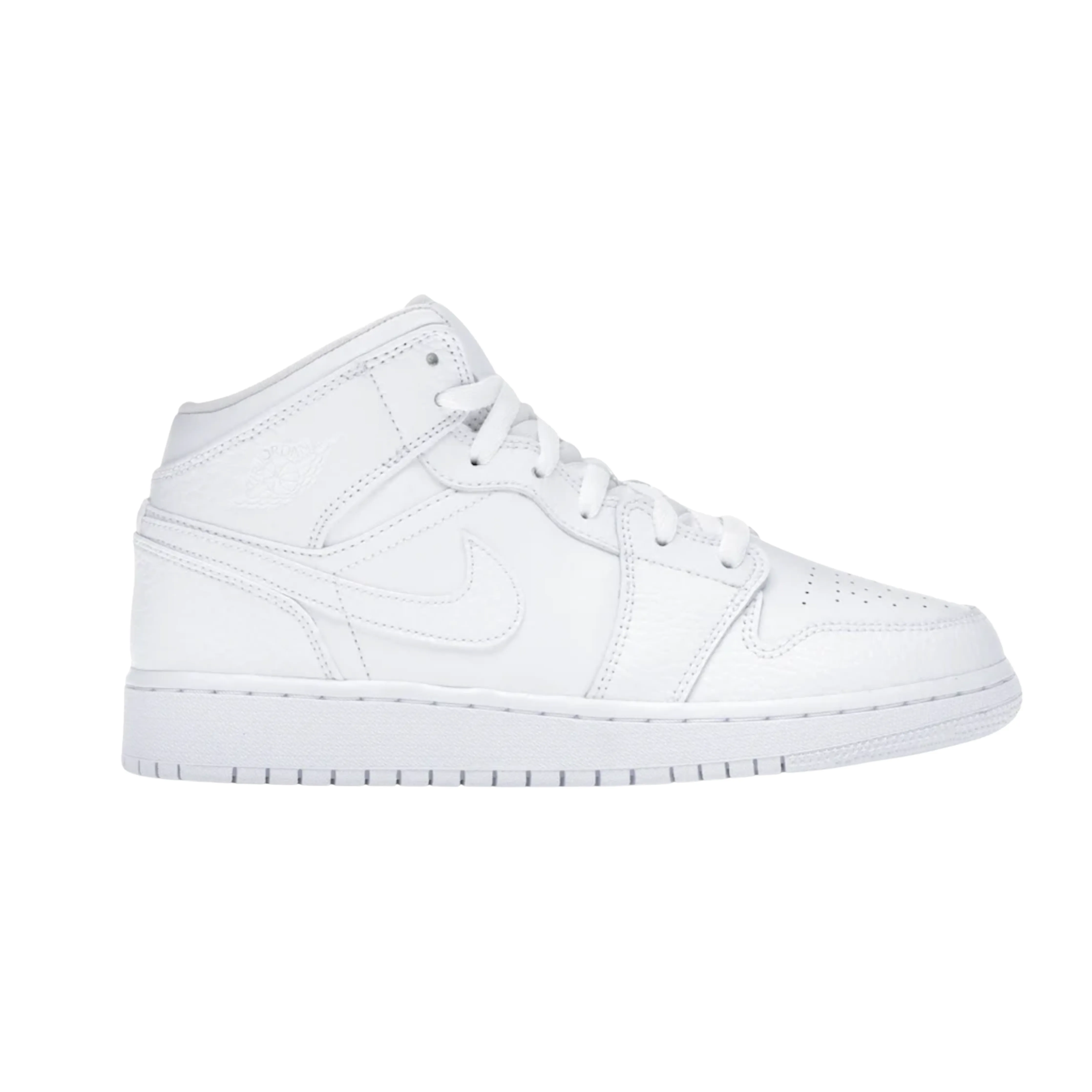 JORDAN 1 MID TRIPLE WHITE (GS) Sturdy Support RecycledMaterial