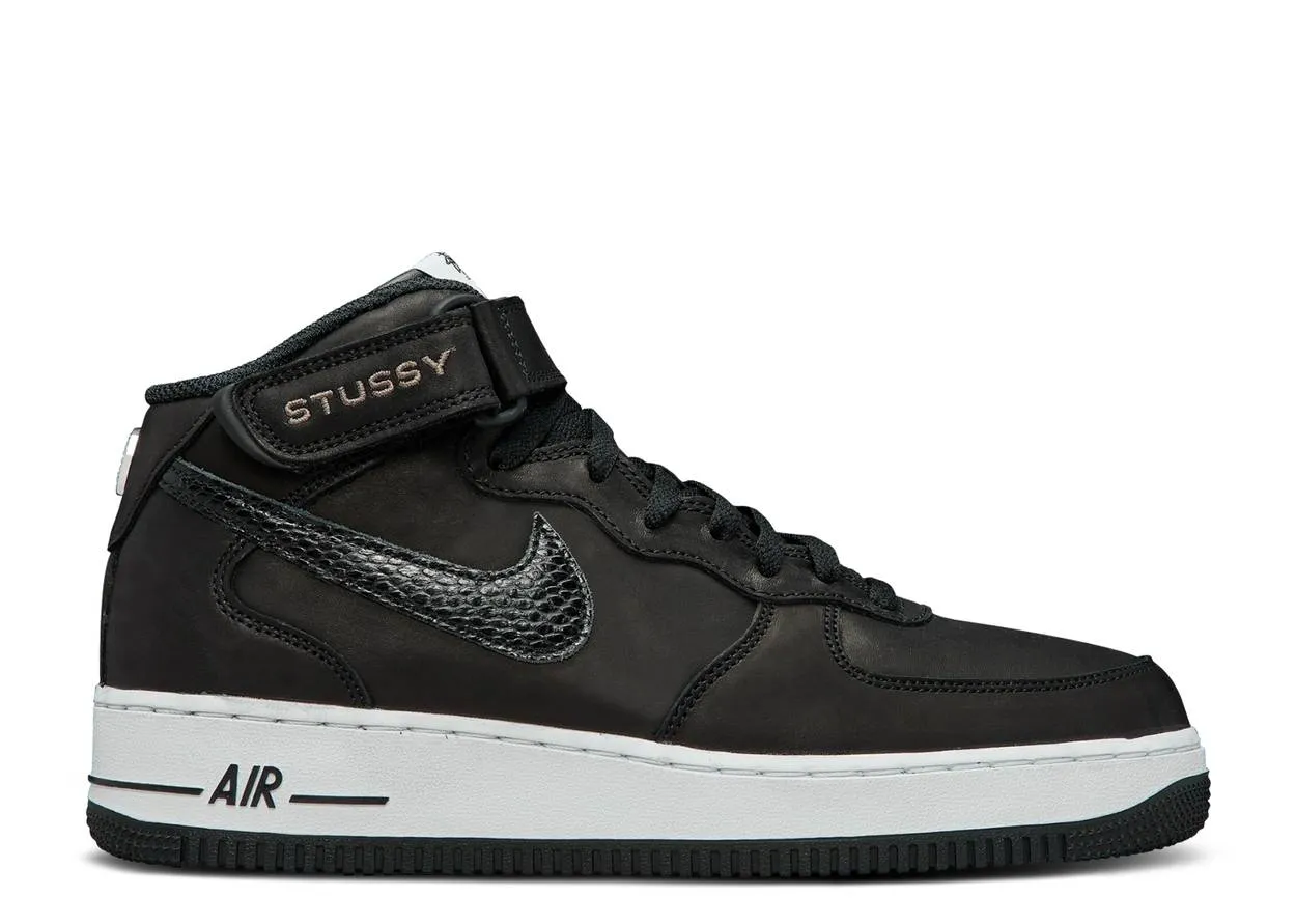 Lightweight Build Outfit Ready Nike Air Force 1 Mid Stussy Black Snakeskin