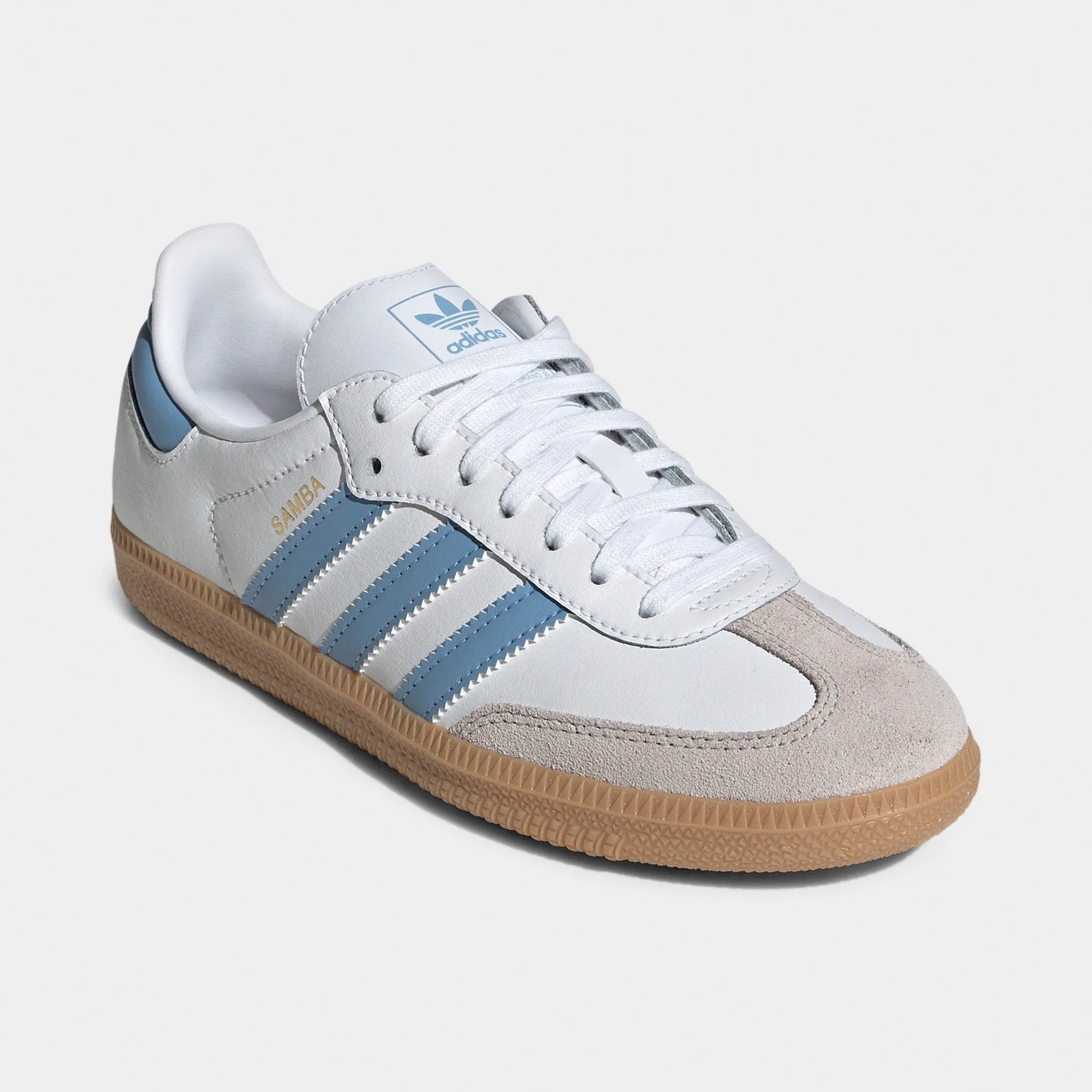 adidas Juniors' Samba OG White / Ash Blue - Gum Hero Edge Comfort Tongue