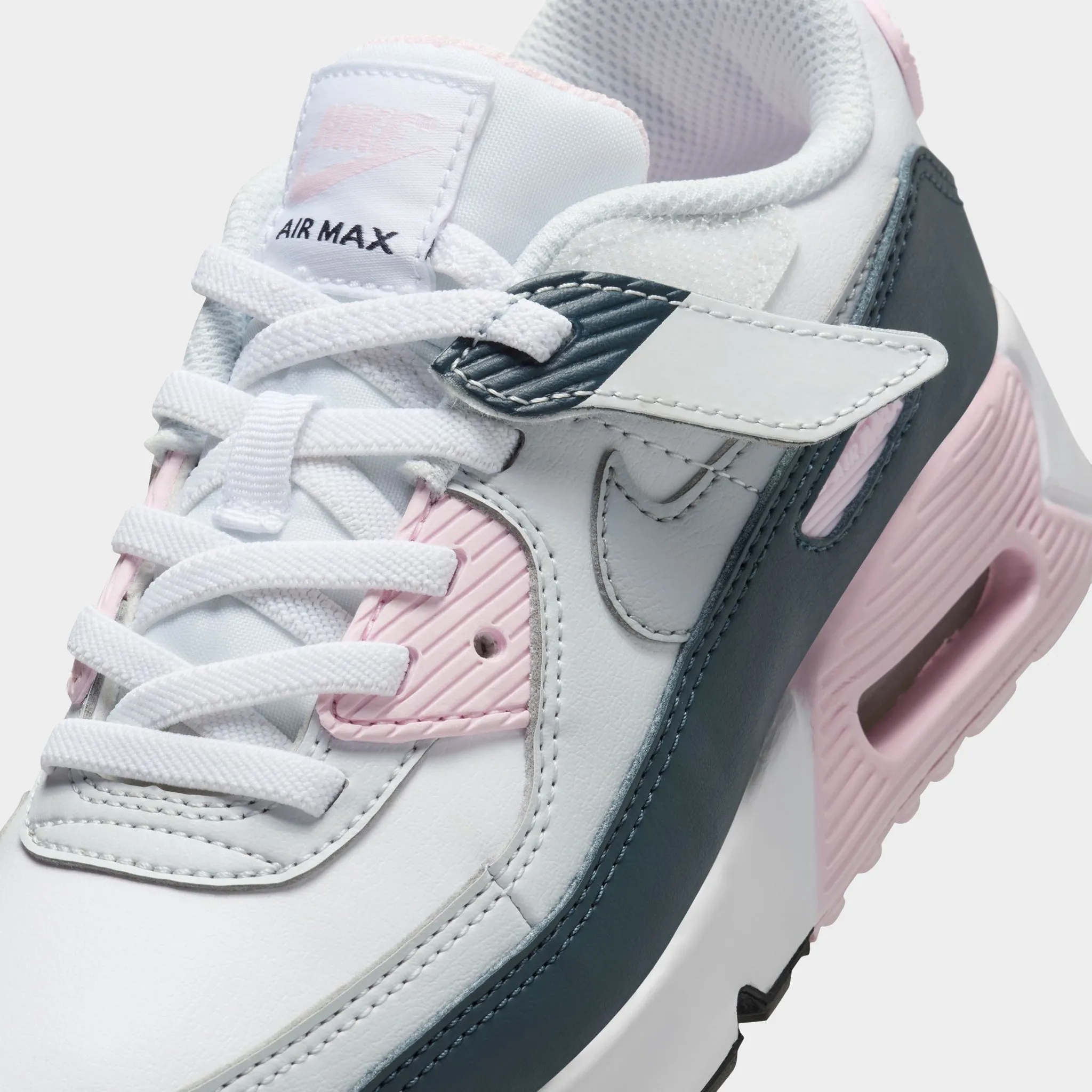 Nike Air Max 90 EasyOn PS White / Wolf Grey - Pink Foam Denim Ease Velcro   closure