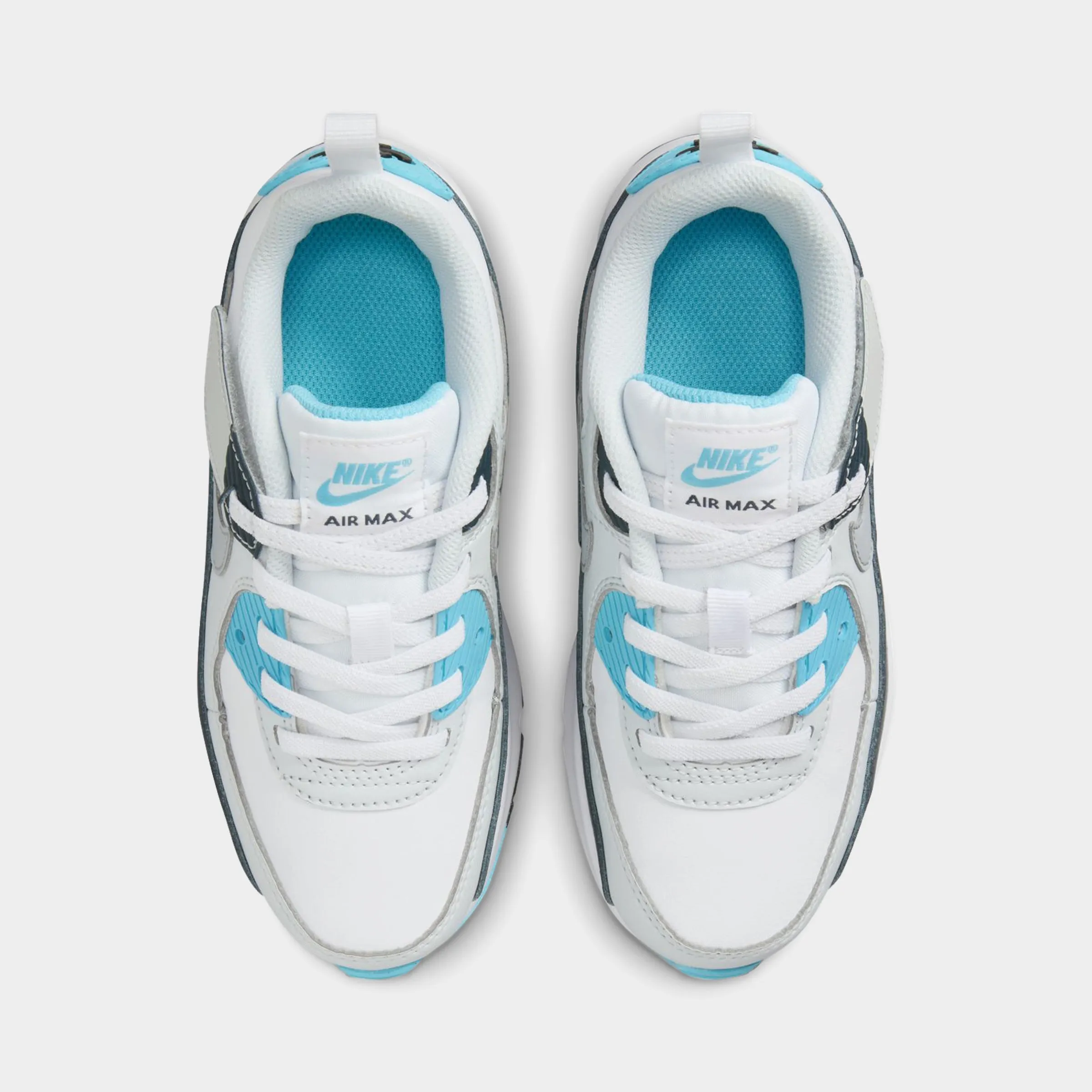 Stand Long Classic Finish Nike Air Max 90 EasyOn PS White / Wolf Grey - Baltic Blue