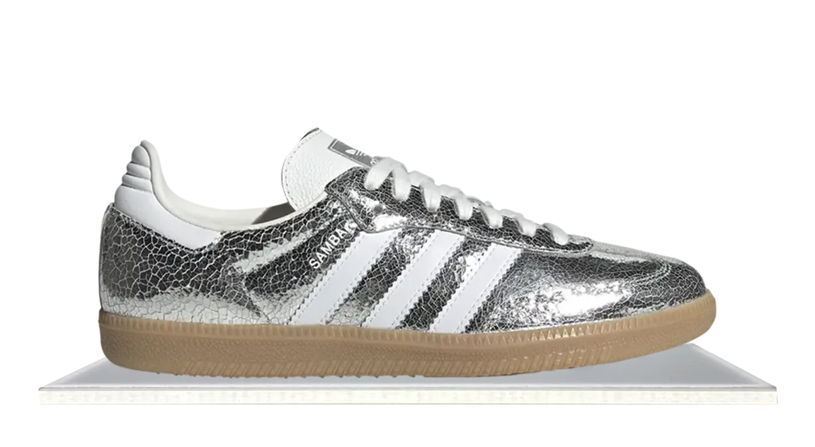 Adidas Samba Silver Metallic Cracked Leather Petal Jog