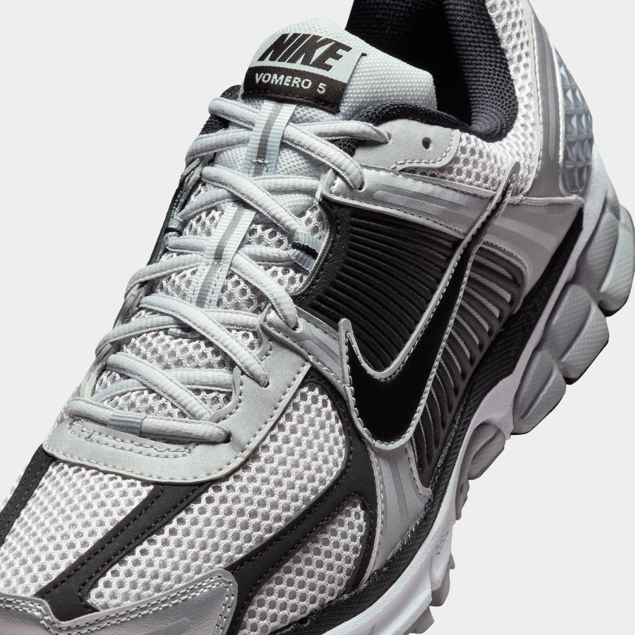 Nike Zoom Vomero 5 Metallic Silver / Black - Pure Platinum Foot Health logo - strapped shoes