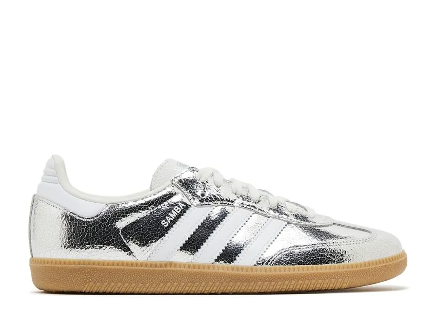 Adidas Samba OG Silver Metallic Cracked Leather Leaf Hike Party Go