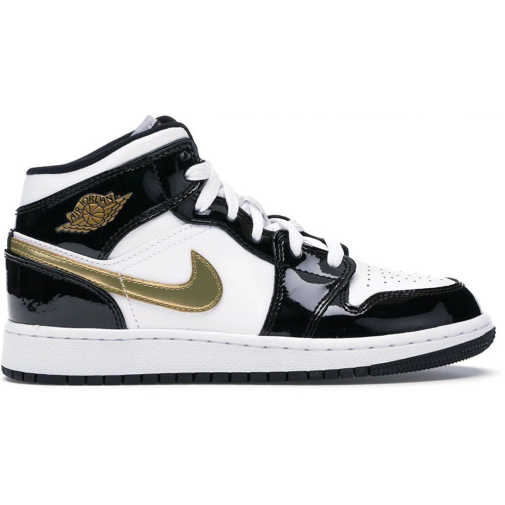 Jordan 1 Mid Patent Black White Gold (GS) Drawstring Lace