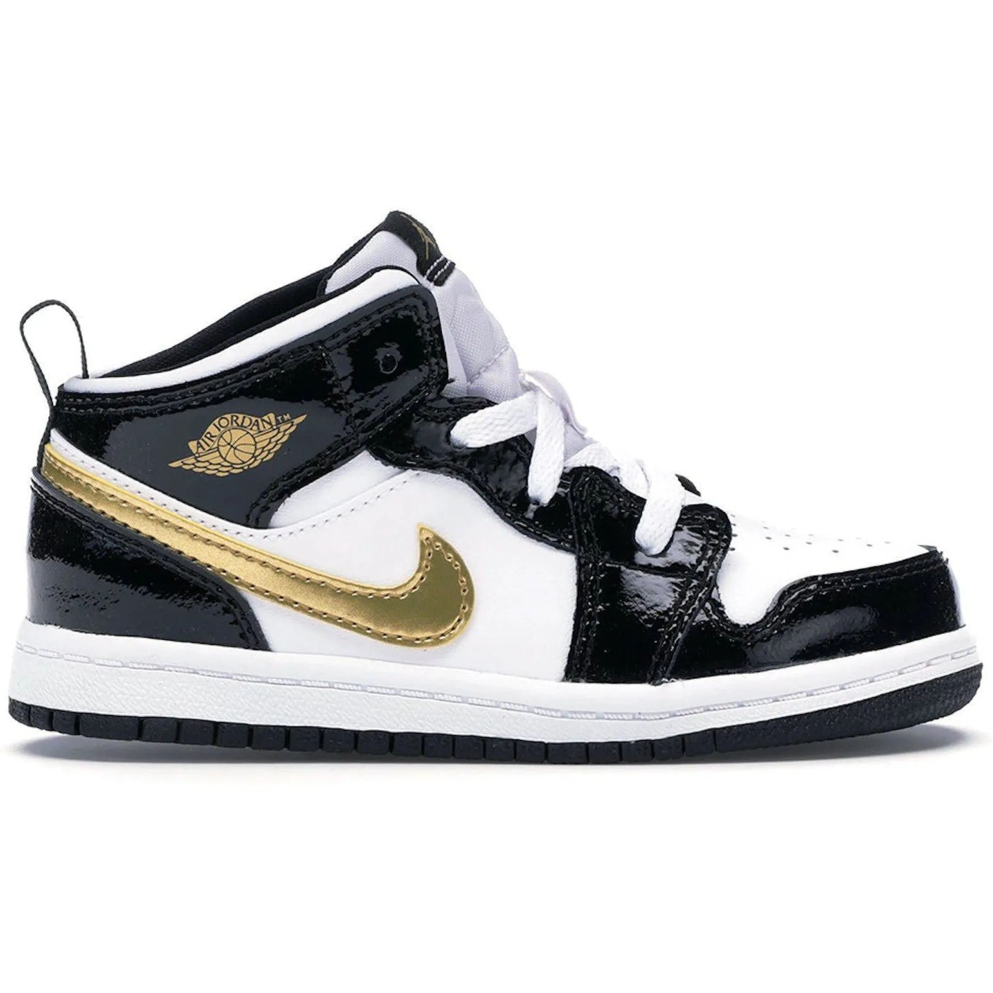 Outdoor Walking All Day Use Jordan 1 Mid Patent Black White Gold (TD)