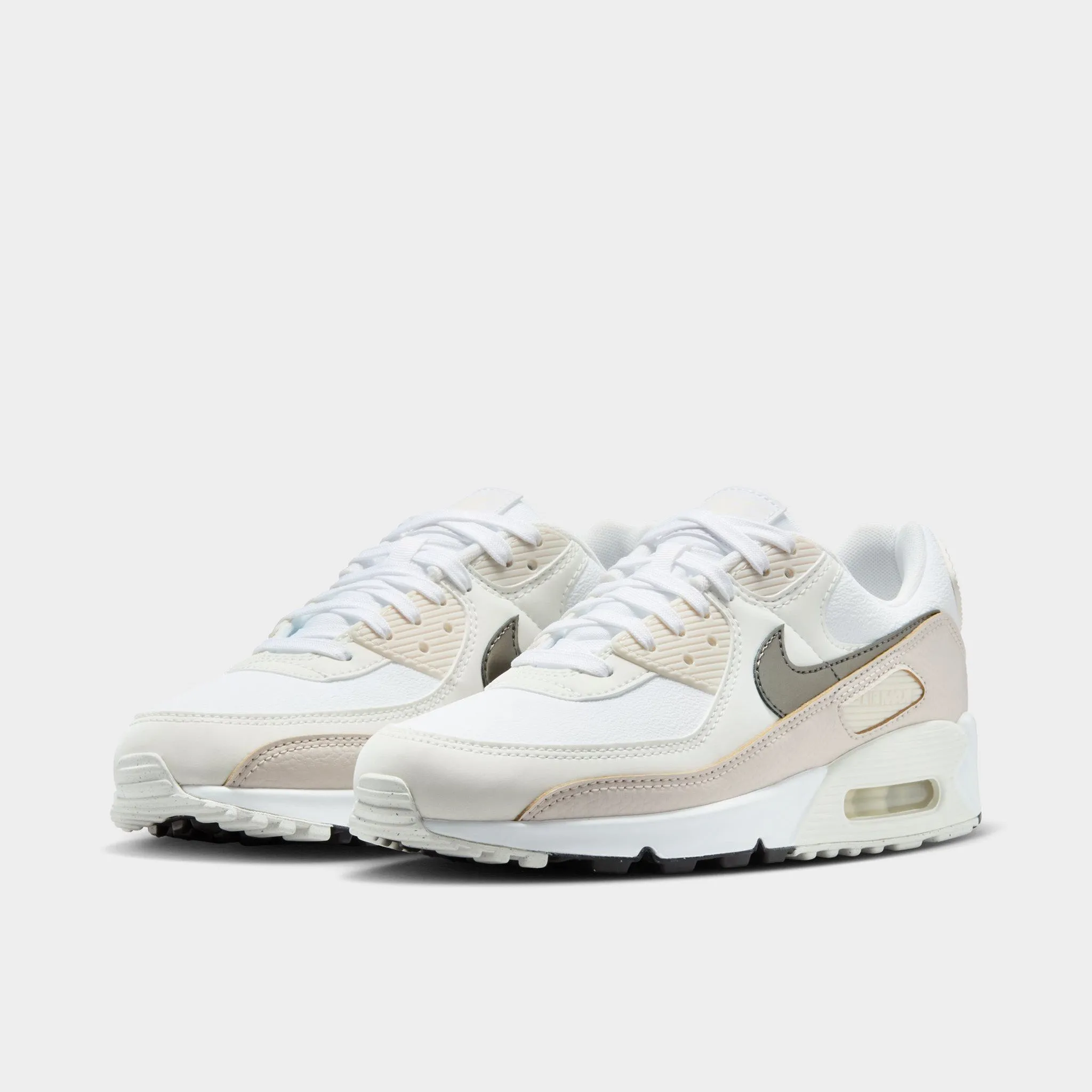 Nike Women's Air Max 90 White / Flat Pewter - Light Orewood Brown Low Effort Modern Silhouette