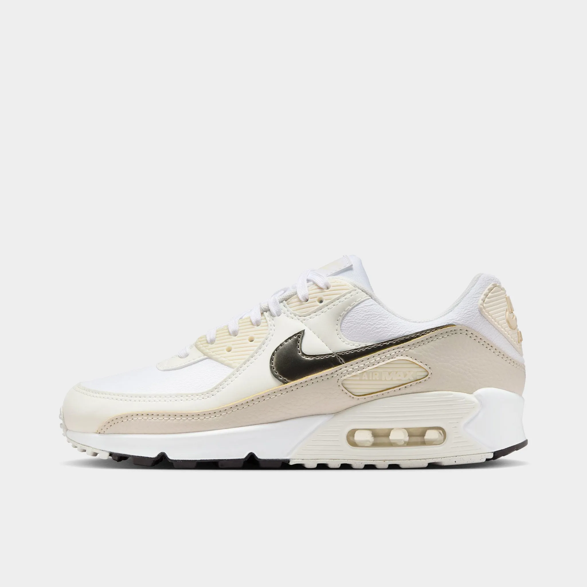 Light Step Nike Women's Air Max 90 White / Flat Pewter - Light Orewood Brown