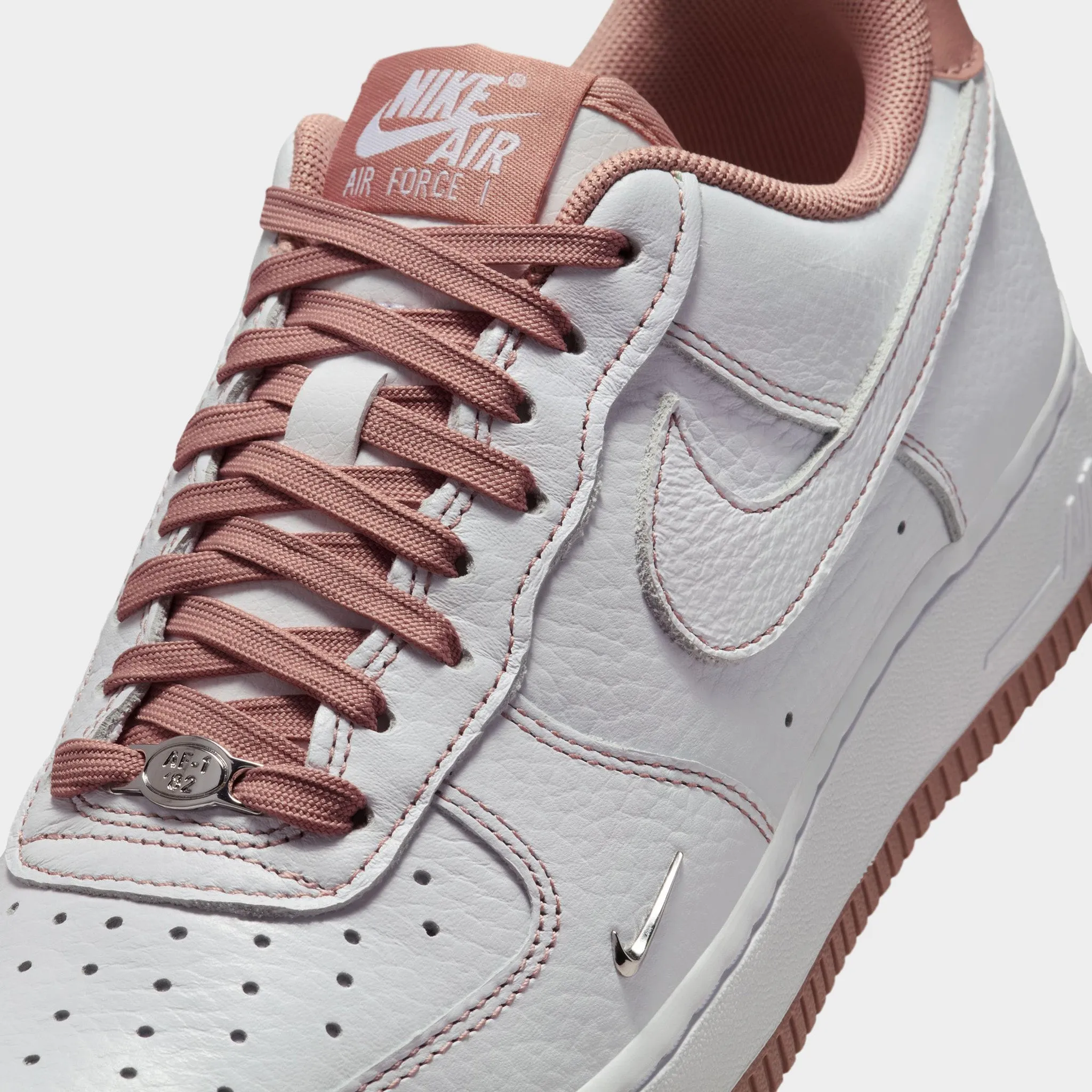 Nike Women's Air Force 1 '07 Mini Jewel White / Particle Pink - Metallic Silver Slim Silhouette Adaptive Feel
