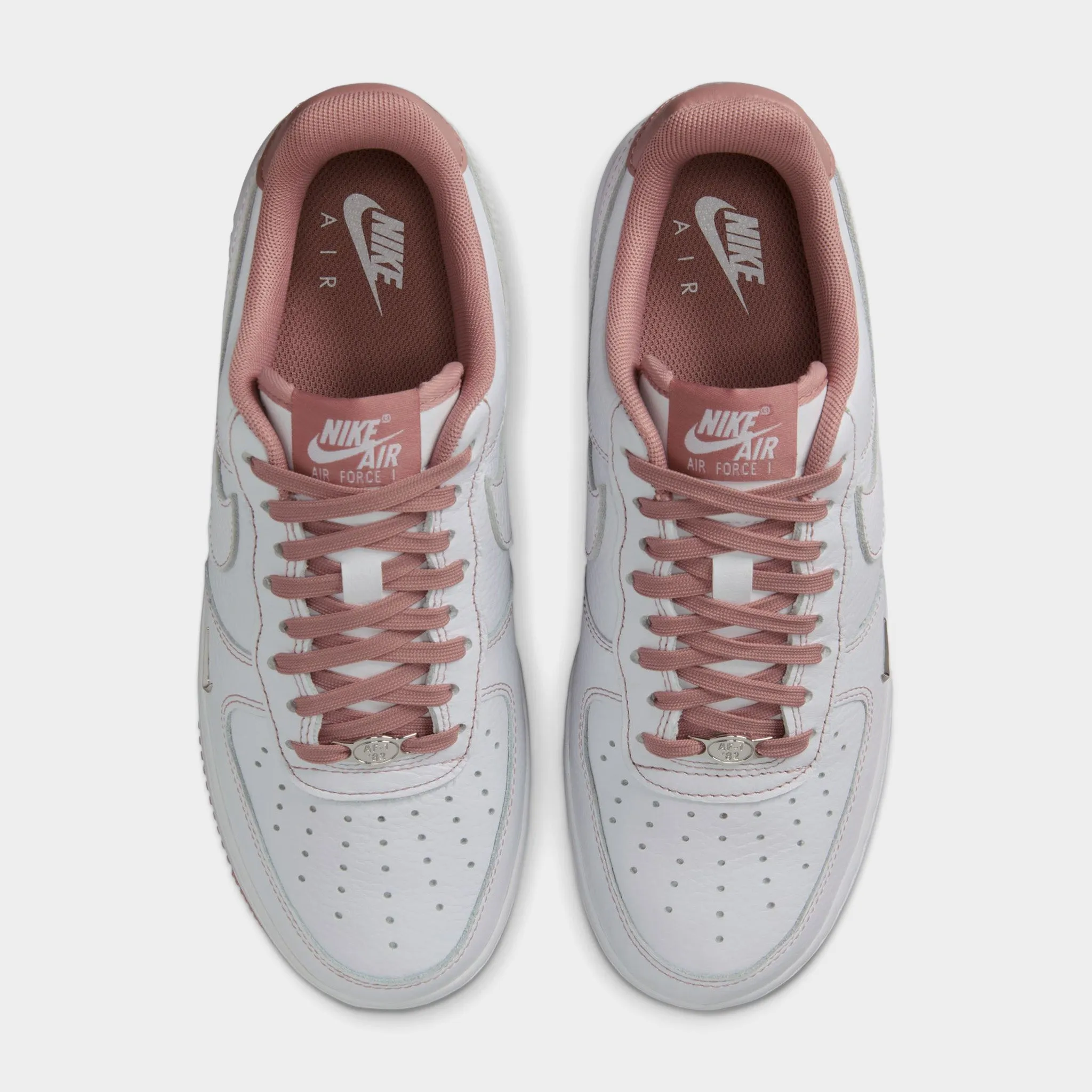 Student wear Padded Tongue Nike Women's Air Force 1 '07 Mini Jewel White / Particle Pink - Metallic Silver