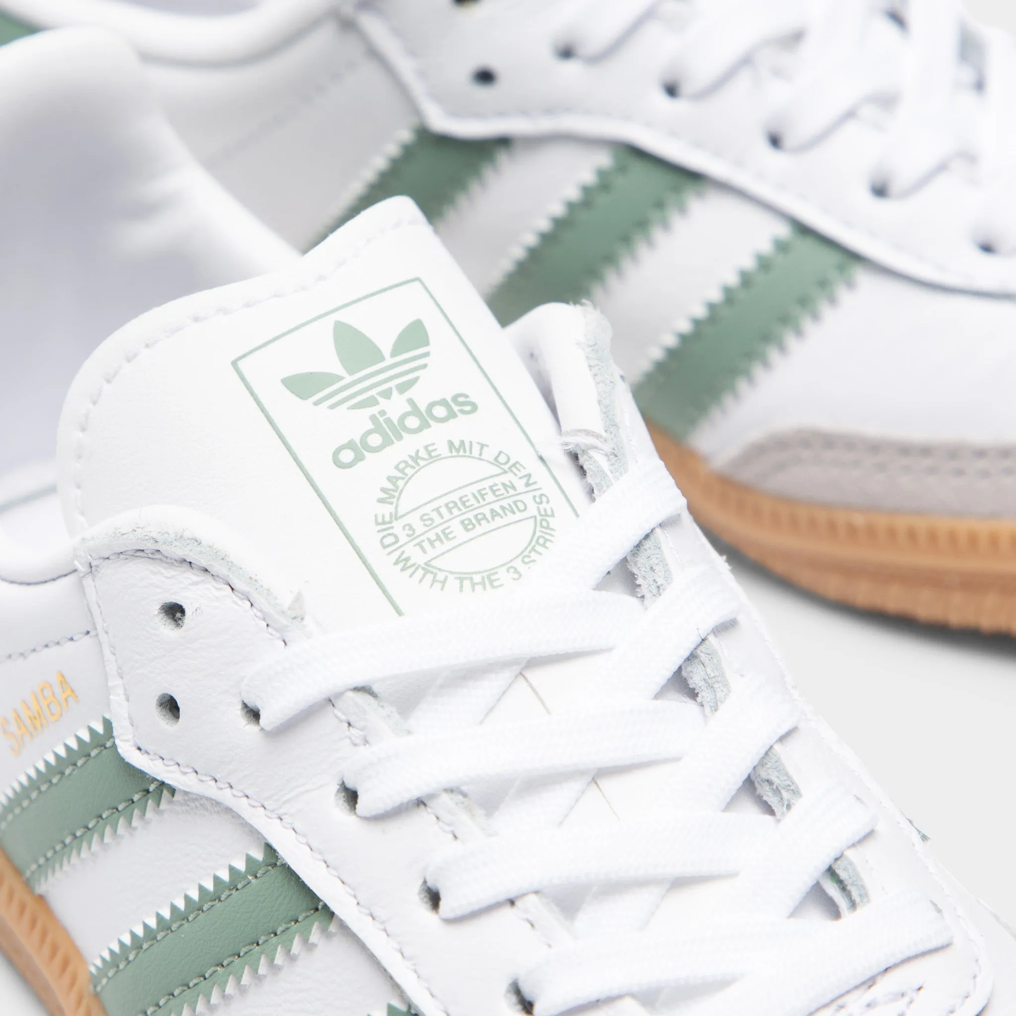 adidas Children's Samba OG Footwear White / Silver Green - Gum Comfort Padding Firm Edge
