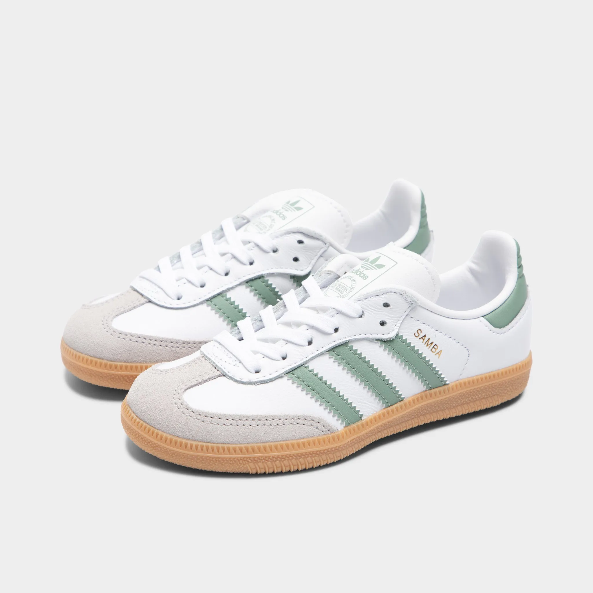 adidas Children's Samba OG Footwear White / Silver Green - Gum Breathable Upper Swift Path