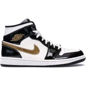 Jordan 1 Mid Patent Black White Gold Meadow Hike